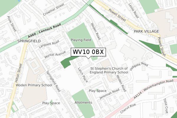 WV10 0BX map - large scale - OS Open Zoomstack (Ordnance Survey)