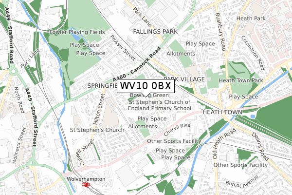 WV10 0BX map - small scale - OS Open Zoomstack (Ordnance Survey)