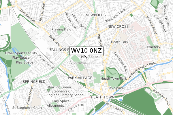 WV10 0NZ map - small scale - OS Open Zoomstack (Ordnance Survey)
