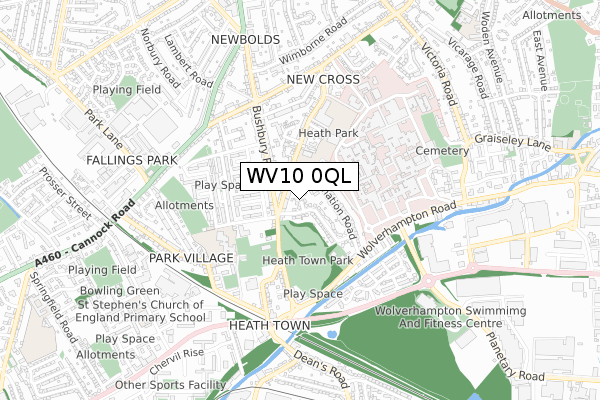 WV10 0QL map - small scale - OS Open Zoomstack (Ordnance Survey)