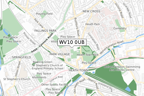 WV10 0UB map - small scale - OS Open Zoomstack (Ordnance Survey)