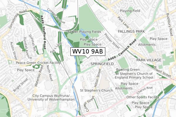 WV10 9AB map - small scale - OS Open Zoomstack (Ordnance Survey)