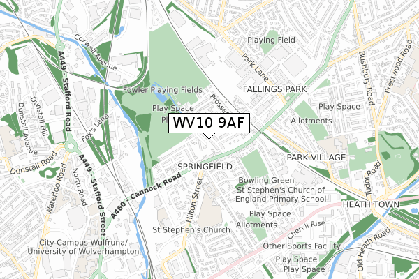 WV10 9AF map - small scale - OS Open Zoomstack (Ordnance Survey)