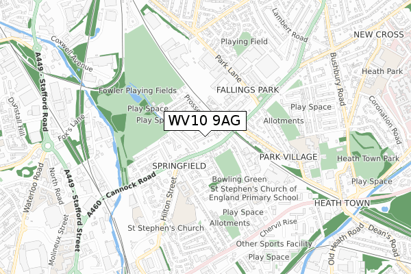 WV10 9AG map - small scale - OS Open Zoomstack (Ordnance Survey)