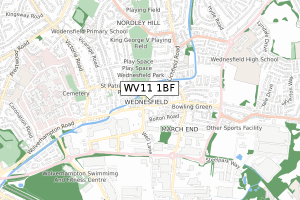 WV11 1BF map - small scale - OS Open Zoomstack (Ordnance Survey)