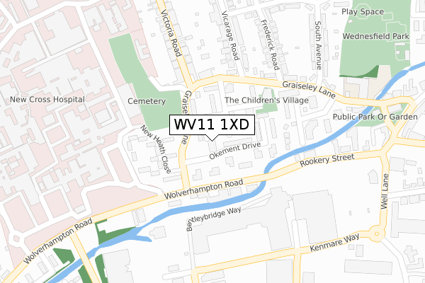 WV11 1XD map - large scale - OS Open Zoomstack (Ordnance Survey)