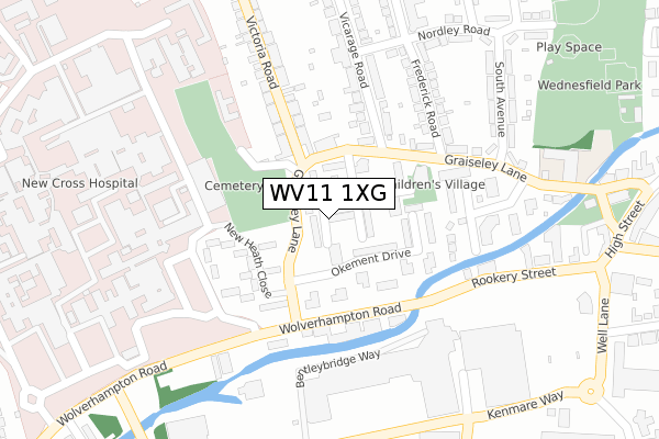 WV11 1XG map - large scale - OS Open Zoomstack (Ordnance Survey)