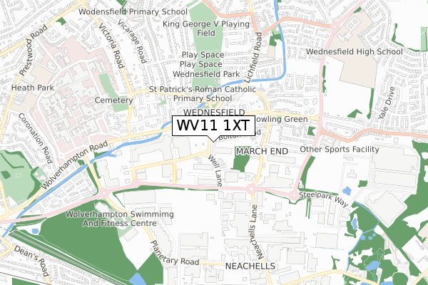 WV11 1XT map - small scale - OS Open Zoomstack (Ordnance Survey)
