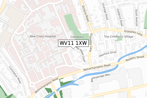 WV11 1XW map - large scale - OS Open Zoomstack (Ordnance Survey) WV11 1XW map - large scale - OS Open Zoomstack (Ordnance Survey)