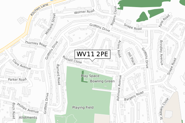 WV11 2PE map - large scale - OS Open Zoomstack (Ordnance Survey)