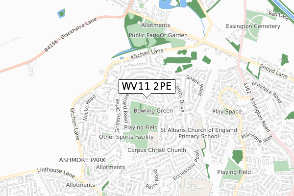 WV11 2PE map - small scale - OS Open Zoomstack (Ordnance Survey)