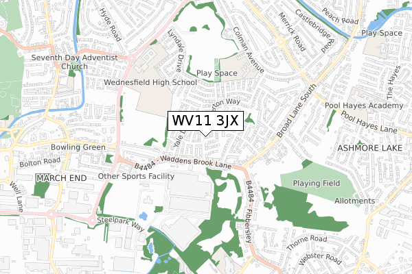 WV11 3JX map - small scale - OS Open Zoomstack (Ordnance Survey)