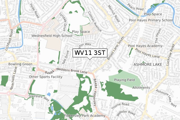 WV11 3ST map - small scale - OS Open Zoomstack (Ordnance Survey)