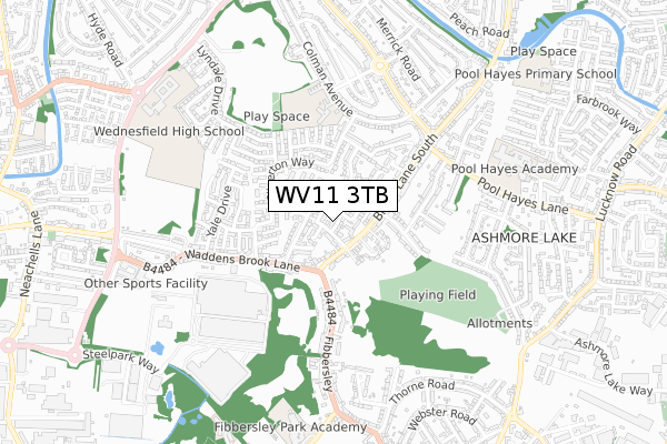 WV11 3TB map - small scale - OS Open Zoomstack (Ordnance Survey)