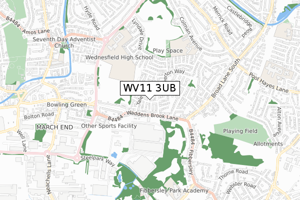 WV11 3UB map - small scale - OS Open Zoomstack (Ordnance Survey)