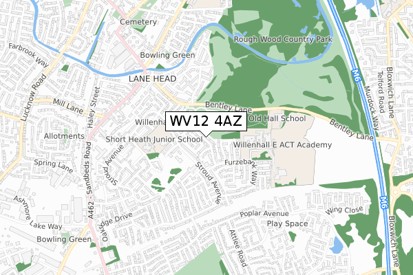 WV12 4AZ map - small scale - OS Open Zoomstack (Ordnance Survey)