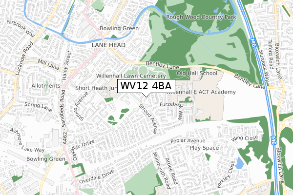 WV12 4BA map - small scale - OS Open Zoomstack (Ordnance Survey)