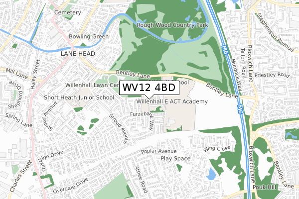 WV12 4BD map - small scale - OS Open Zoomstack (Ordnance Survey)