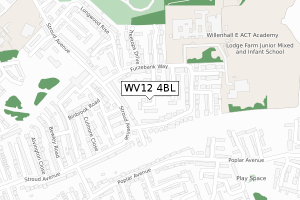 WV12 4BL map - large scale - OS Open Zoomstack (Ordnance Survey)