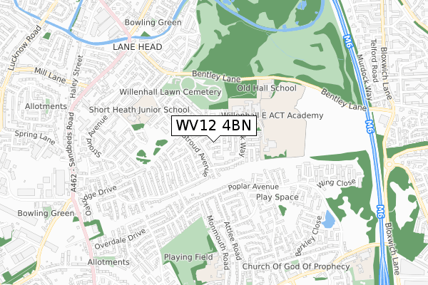 WV12 4BN map - small scale - OS Open Zoomstack (Ordnance Survey)