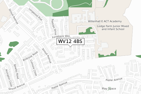 WV12 4BS map - large scale - OS Open Zoomstack (Ordnance Survey)