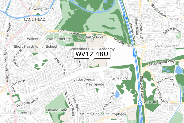 WV12 4BU map - small scale - OS Open Zoomstack (Ordnance Survey)