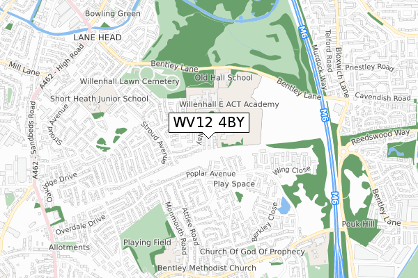 WV12 4BY map - small scale - OS Open Zoomstack (Ordnance Survey)