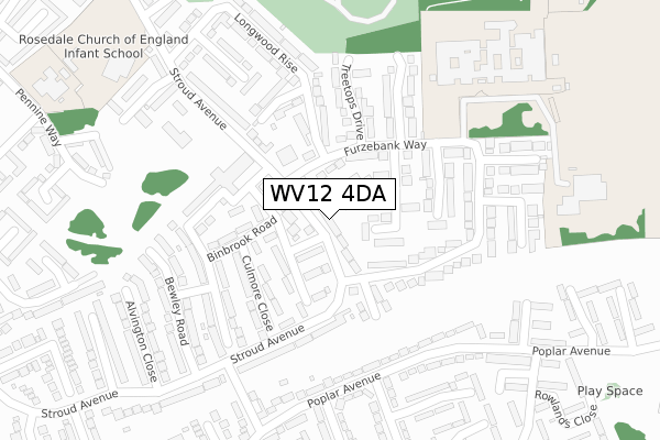 WV12 4DA map - large scale - OS Open Zoomstack (Ordnance Survey)