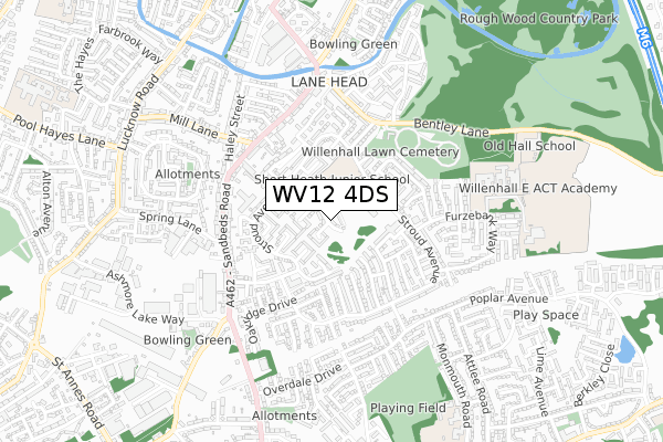 WV12 4DS map - small scale - OS Open Zoomstack (Ordnance Survey)