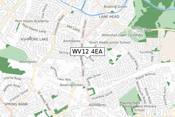 WV12 4EA map - small scale - OS Open Zoomstack (Ordnance Survey)