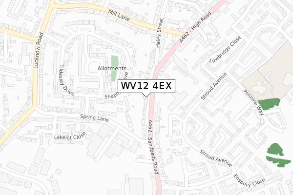 WV12 4EX map - large scale - OS Open Zoomstack (Ordnance Survey)
