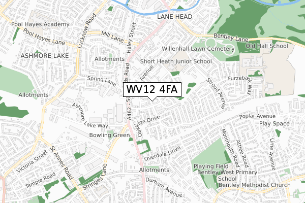 WV12 4FA map - small scale - OS Open Zoomstack (Ordnance Survey)
