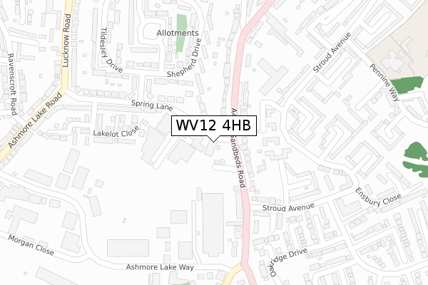 WV12 4HB map - large scale - OS Open Zoomstack (Ordnance Survey)