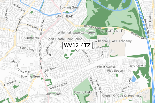 WV12 4TZ map - small scale - OS Open Zoomstack (Ordnance Survey)