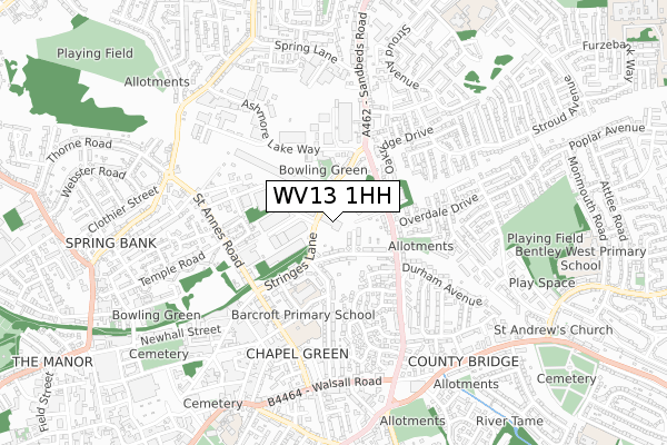 WV13 1HH map - small scale - OS Open Zoomstack (Ordnance Survey)