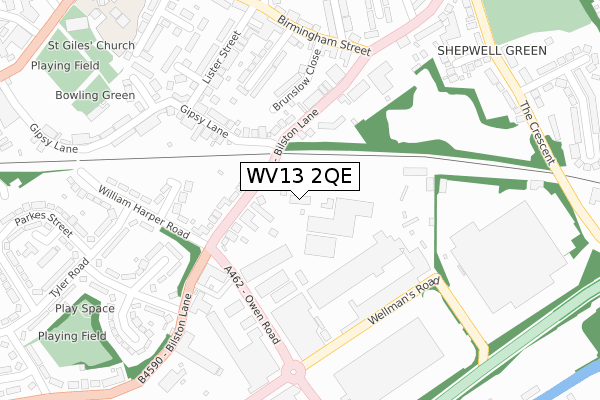 WV13 2QE map - large scale - OS Open Zoomstack (Ordnance Survey)