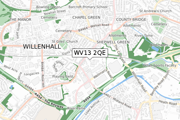 WV13 2QE map - small scale - OS Open Zoomstack (Ordnance Survey)