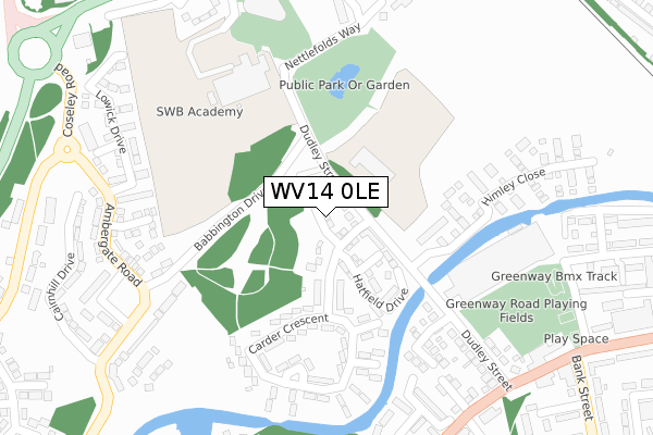 WV14 0LE map - large scale - OS Open Zoomstack (Ordnance Survey)