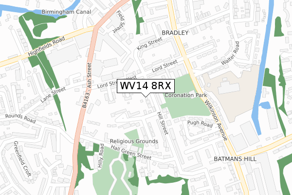 WV14 8RX map - large scale - OS Open Zoomstack (Ordnance Survey)