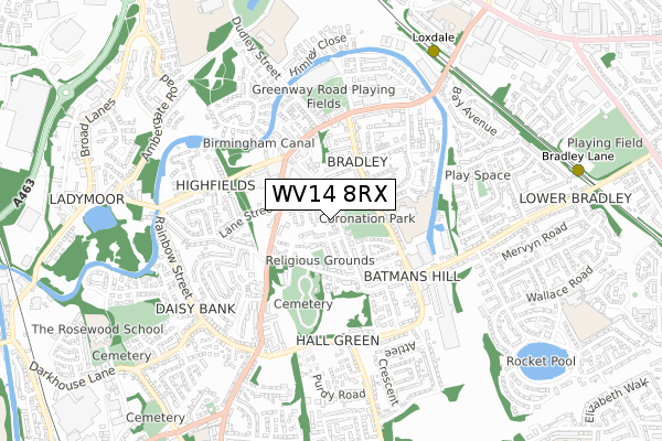 WV14 8RX map - small scale - OS Open Zoomstack (Ordnance Survey)