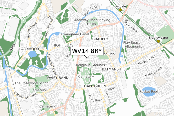 WV14 8RY map - small scale - OS Open Zoomstack (Ordnance Survey)