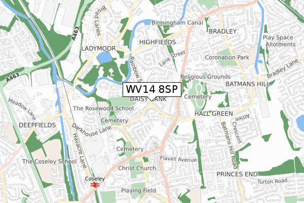 WV14 8SP map - small scale - OS Open Zoomstack (Ordnance Survey)