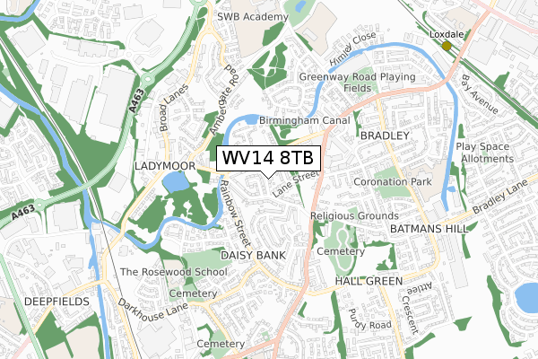 WV14 8TB map - small scale - OS Open Zoomstack (Ordnance Survey)