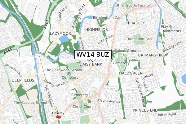 WV14 8UZ map - small scale - OS Open Zoomstack (Ordnance Survey)