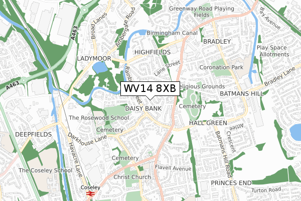 WV14 8XB map - small scale - OS Open Zoomstack (Ordnance Survey)