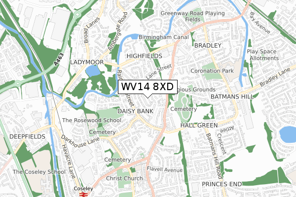 WV14 8XD map - small scale - OS Open Zoomstack (Ordnance Survey)