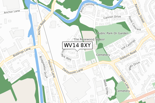 WV14 8XY map - large scale - OS Open Zoomstack (Ordnance Survey)