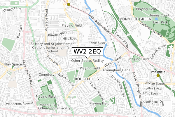 WV2 2EQ map - small scale - OS Open Zoomstack (Ordnance Survey)