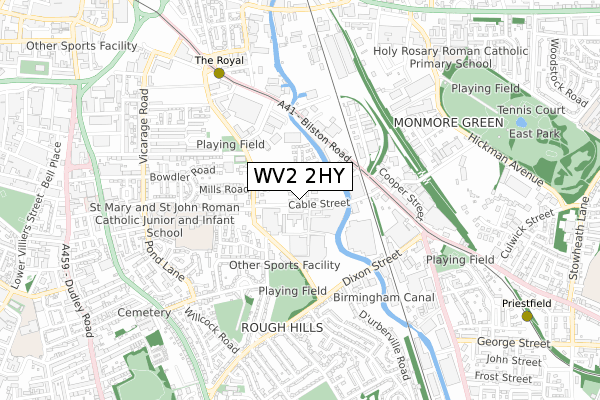 WV2 2HY map - small scale - OS Open Zoomstack (Ordnance Survey)