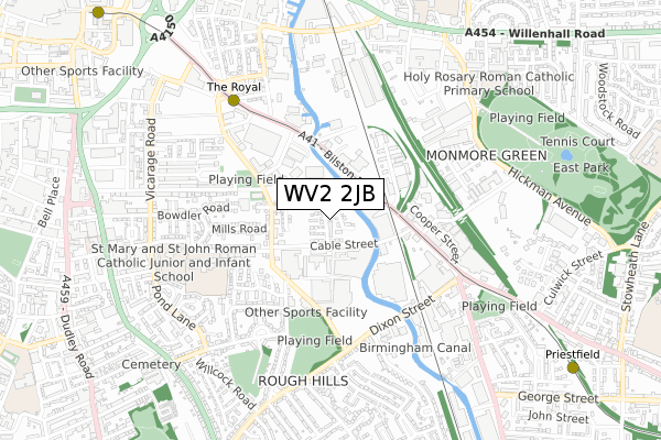 WV2 2JB map - small scale - OS Open Zoomstack (Ordnance Survey)
